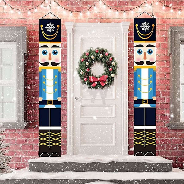 Sett med 2 Nøtteknekker Julebanner Dekorasjon for inngangsdør, veranda, hus, hage, gårdsplass, dør, innendørs eller utendørs, barnebursdag, livsstørrelse solgt