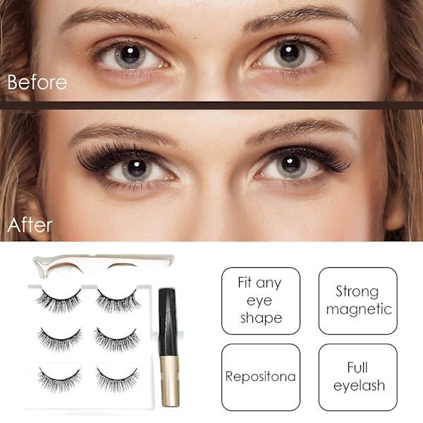 Magnetisk Flytande Eyeliner Set Tre Par med Fem Magnetiska Lösögonfransar 5ml Ögonlim