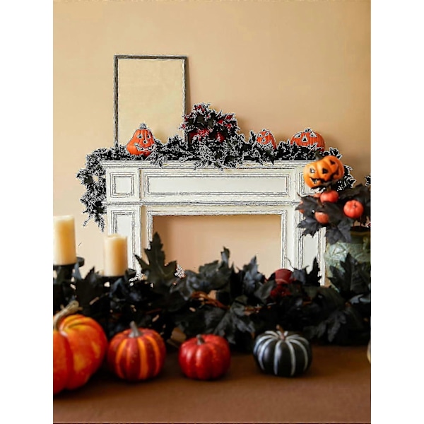 6 stk. Sort Garland, 200cm Halloween Garland Kunstig Ahornblad Efterårs Garland Hængende Efterårs Vinstokke Borddekorationer