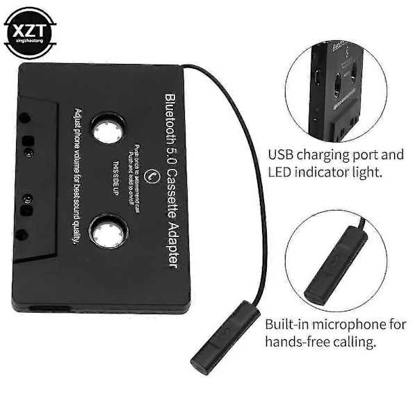 Bil Kassett Bluetooth-kompatibel 5.0 Adapter Konverter Bil Tape Audio Kassett For Aux Stereo Musikk Adapter Kassett Med Mikrofon