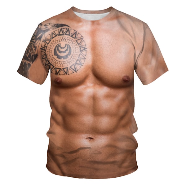 Muskel tatovering trykt T-shirt Mænds kortærmet 3D digital trykt T-shirt Color B S