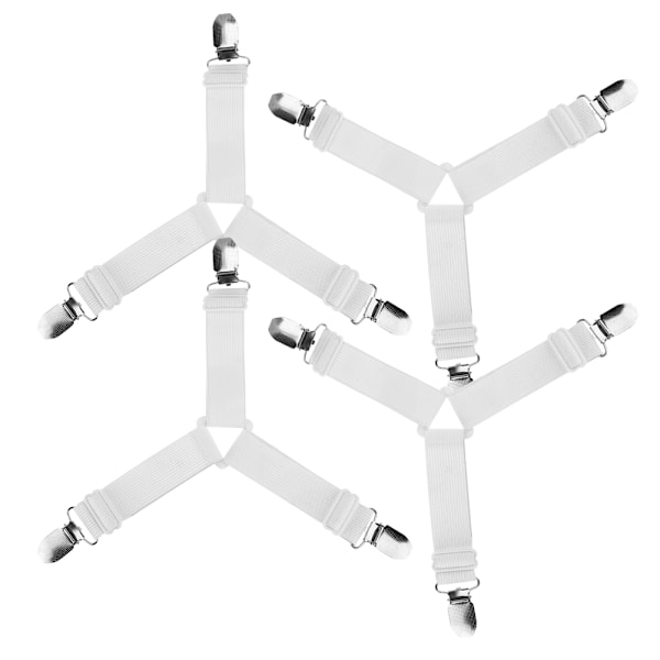 4 st justerbara triangulära lakanhållare för madrass, remmar, clips, gripare, fästelement (vit)