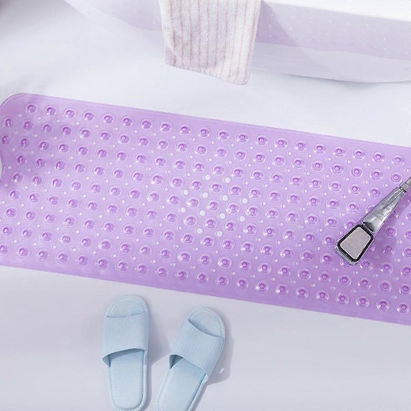 Kylpyammematto, imukupeilla varustettu kylpyammematto, konepesu ja tyhjennysreiät (läpinäkyvä violetti)