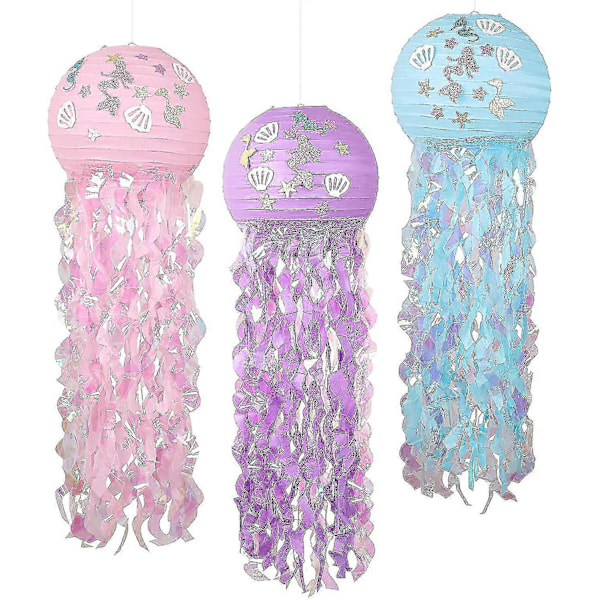 Mermaid Hanging Jellyfish Paper Lanterns Kit,3 Pack Colors Wish Paper Lanterns