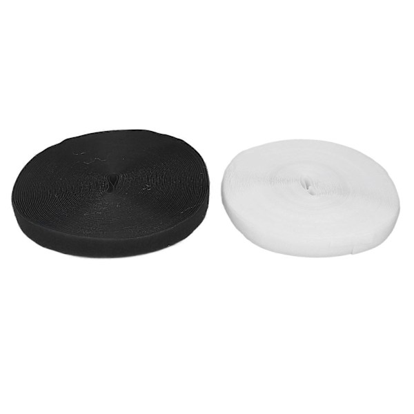 2 st. kardborreband 25m Längd Svart Vit 2,5cm Bred Mjuk Nylon DIY Klippbar Självhäftande Kardborre