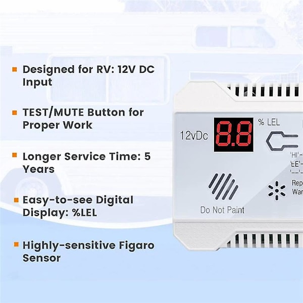 Propan Detektor 12v Lpg Naturgas Sensor Lækagealarm 85db Sirene Til Bil Campingvogn Hjem Digital Propan Tester Måler (hvid)