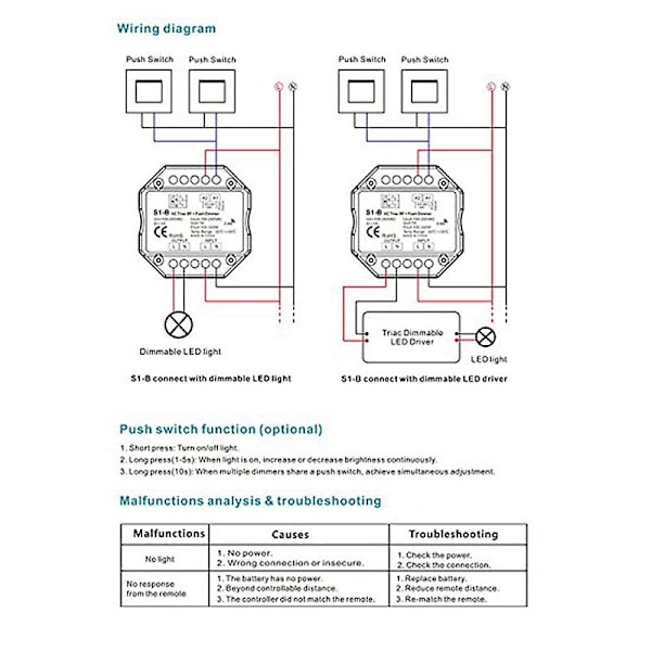 LED-dimmerströmbrytare 2.4G Trådlös RF Fjärrkontroll Dimbar Tryckbrytare Smart Wifi Dimmer för LED-lampa Ljus