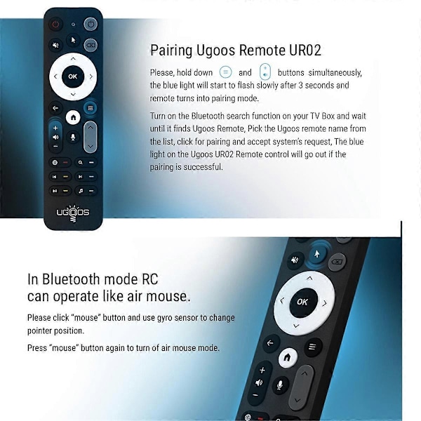 UR02 Bluetooth Stemmefjernbetjening Erstatning for AM8 PRO AM6B AM6 PLUS X4 X4Q Cube Pro Extra TOX1 TOX3 TOX4