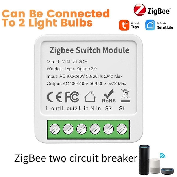 2-vejs On/Off Switch Graffiti Smart ZigBee Smart 2-vejs On/Off Switch Mini Skjult Boks Switch