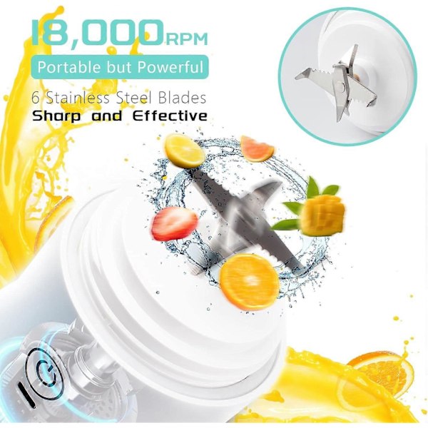 Smoothie Blender, Personlig Blender til Shakes og Smoothies med 6 Blade, 600ML Bærbar Blender Genopladelig USB med BPA-fri Blenderkop og Låg