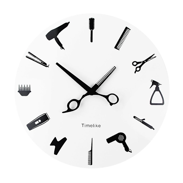 Timelike Barber Stylist Verktyg Väggklocka Modern 3D Kvarts Tyst Skönhet Frisörsalong Klocka Titta På Heminredning Present