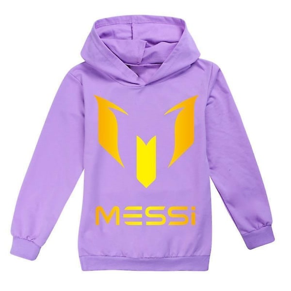 Barn Messi Print Casual Hoodie Pojkar Hooded Top Jumper Sweatshirt Present 2-14y Purple 130CM 6-7Y