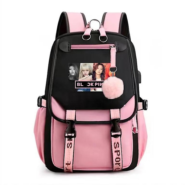 2023 Koululaukku Reppu USB-latauksella & Kuulokeliitäntää (blackpink)blackpink Reppu Kannettava Tietokoneen Laukku