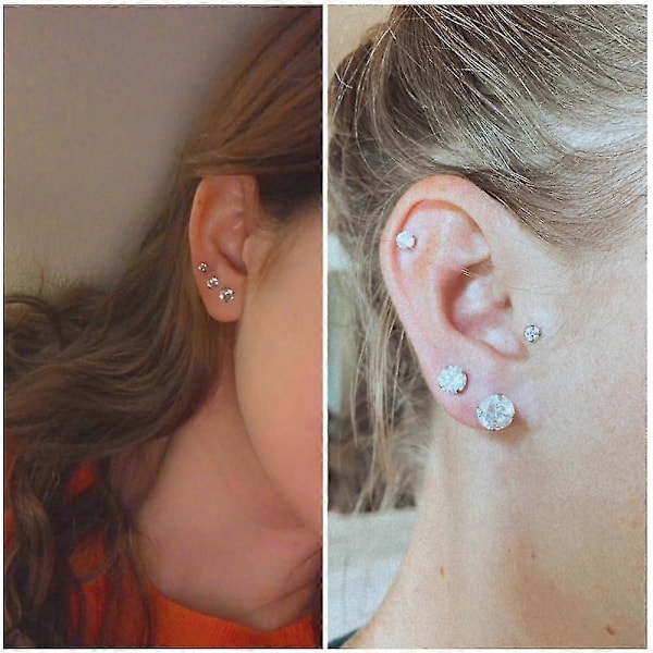 5 Par Stud Øreringe Sæt, Hypoallergenisk Kubisk Zirkonia 316l Øreringe Rustfrit Stål Cz Øreringe 3-8mm (Stål Farve)