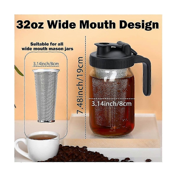 Koldbrygget Kaffe Maskine 32oz Koldbryggetkande Med Rustfrit Stål Super Tæt Filter Til Iskaffe