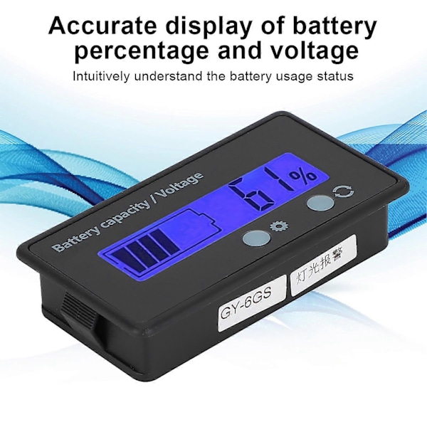GY-6GS Batteridrevet LCD-skærm Spændingsmåler 12-84V med Lysalarmfunktion (Blåt Lys)