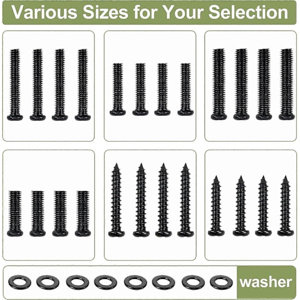 Støtteskruer og skiver til alle TV-fodben - skruesæt til TCL Hisense Samsung LG Vizio JVC Onn Sony Toshiba Insignia Westinghouse Philips Sharp Ro