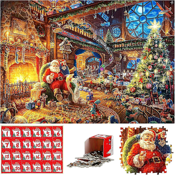 Adventskalender Pussel 2023, Julpussel, 1008 Bitars Pussel Julgåva för Vuxna Barn