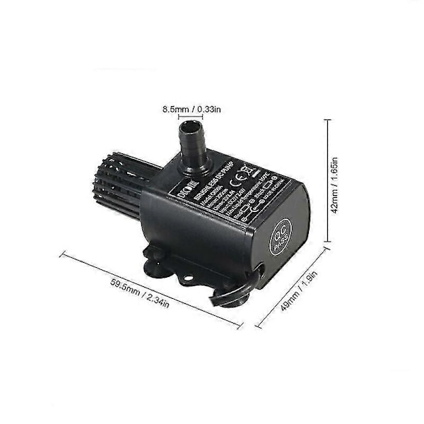 Dammpump, liten fontänpump, nedsänkbar pump (250L/H) för dammvattenfunktion