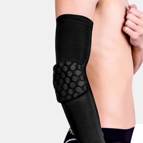 YO Sports albuebeskytter forlenget svart med honeycomb pute nylon og polyuretan albue støtte erme for fitness X