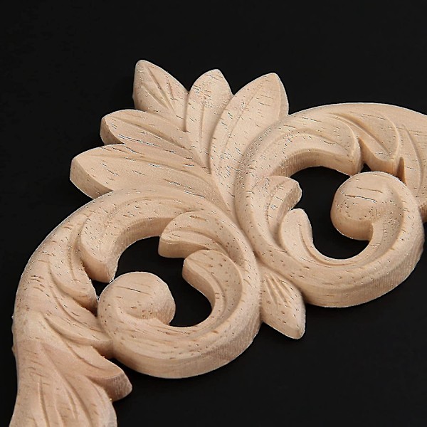 Wood Carved Corner Mouldings Onlay Applique Unpainted Furniture Decor 4pcs 12x12cm