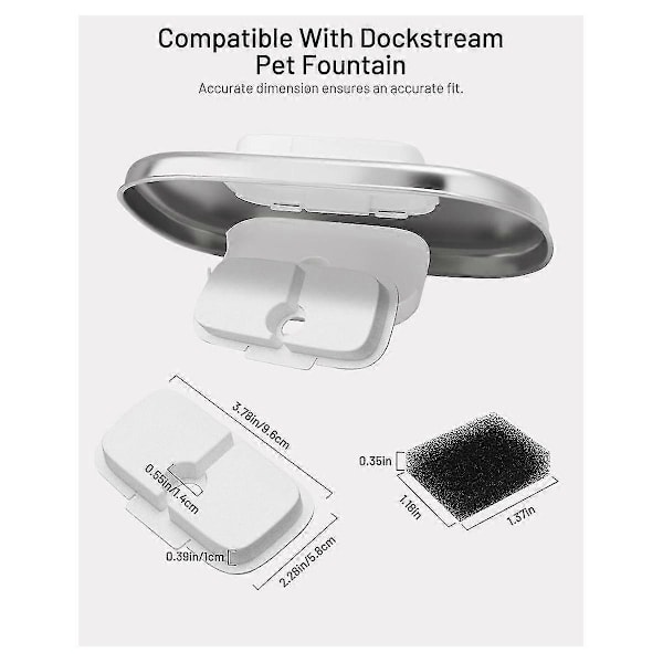 12 Pakk Erstatningsfiltre for Dockstream Trådløs Vannfontene PLWF005/PLWF115/WF105, Kjæledyrfontene