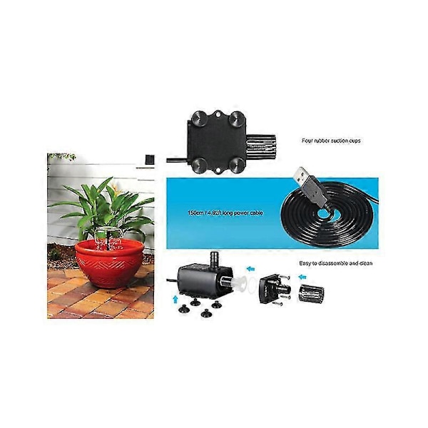 Damppumpe, liten fontene-pumpe, nedsenkbar pumpe (250L/H) for dammvannsfunksjoner