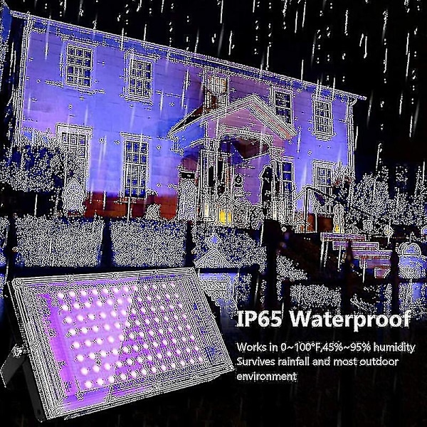 2 stk. 100W UV LED Floodlight Sort Lys IP65 Vandafvisende Ultraviolet LED Lampe Effektbelysning til Akvarium