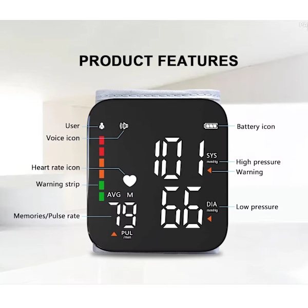 Elektronisk blodtrycksmätare med LED-display Automatisk blodtrycksmätare Stor skärm Liten storlek Uppladdningsbar modell