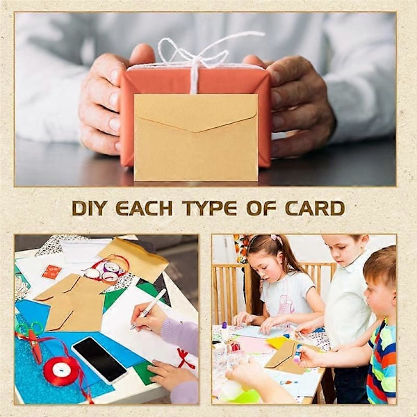 100 stk Klassiske Kraft Blanke Mini Papir Kuverter Bryllupsinvitation Kuvert Gave Kuvert