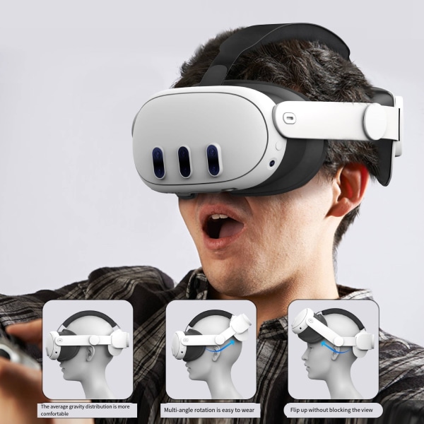 VR-tillbehör Designade för ett bekvämt pannband, kompatibelt med Meta Quest 3-tillbehör, Elite-huvudbandsbyte för förbättrat stöd White