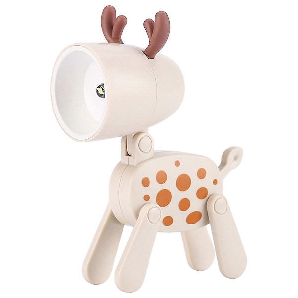 Mini Hjorte Nattelys, Kreativ Mini Bordlampe Kjæledyr, Søt Tegneserie Dyr LED Skrivebordslampe Justerbar Hjorte Nattelys, Beige