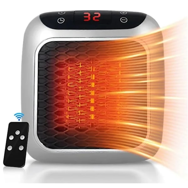 Bärbar Fläktvärmare, 800W Keramisk Vägguttag Fläktvärmare, Elektrisk Fläktvärmare med Fjärrkontroll, 12 Timmars Timer, LED-Display