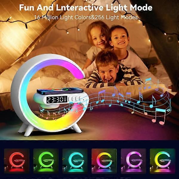 Multifunktionell Trådlös Laddningsdyna Stativhögtalare TF RGB Nattlampa 15W Snabbladdningsstation för De Flesta Smartphones - Vit White