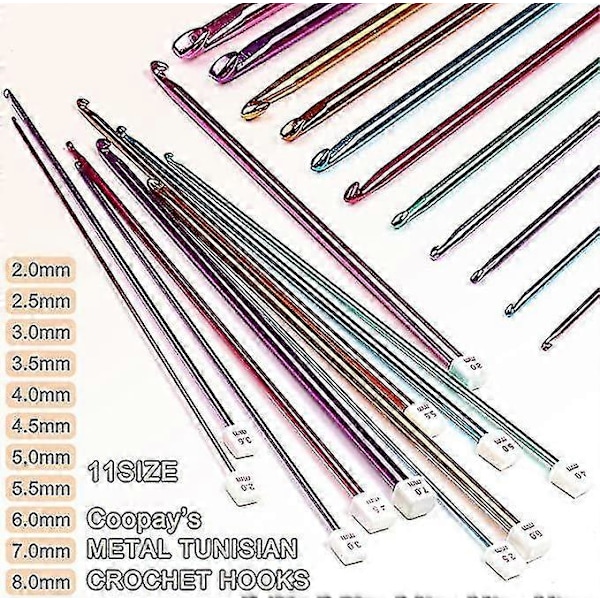 Lång Virknålssats, 11 st Tunisiskt Virknålar Flerfärgade Afghan Virknålar För Virkning, 2mm(b)-8mm(l), Perfekta Stick- & Virktillbehör