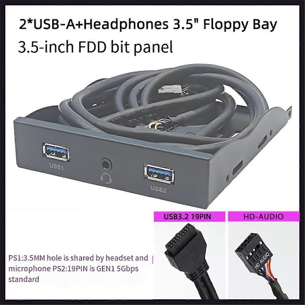3,5 tuuman levykeaseman etupaneeli 2 USB 3.0 -liittimellä + HD-äänimikrofoniliitäntä PC-kotelolle
