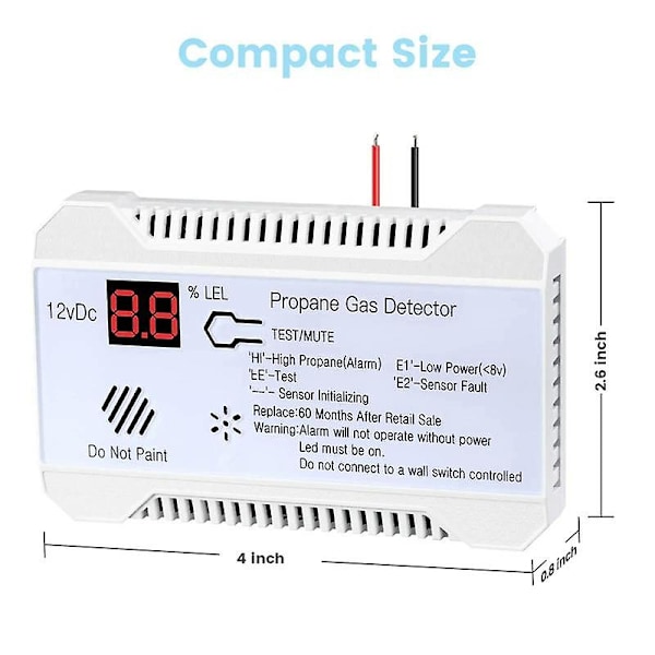 Propan Detektor 12v Lpg Naturgas Sensor Lækagealarm 85db Sirene Til Bil Campingvogn Hjem Digital Propan Tester Måler (hvid)