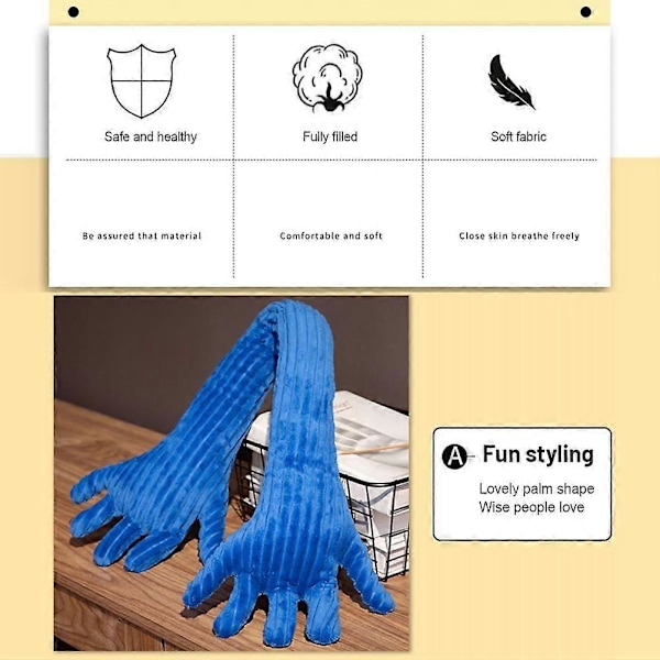 Blå håndformet plushpute Lang stripe palmepute for hjem, reise og camping Sofaputer