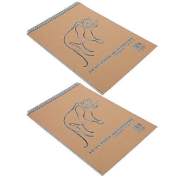 2 stk. Kraftpapir Skitsebog Tyk Retro Skitseblok Håndmalet Kunst Tegne Spiral Notesbog