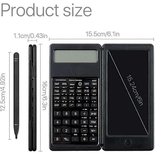 Videnskabelig lommeregner, foldbar bordlommeregner med sletbar skrivetavle, 10-cifret LCD-display, matematik, fysik/geometri/lommeregner til studerende