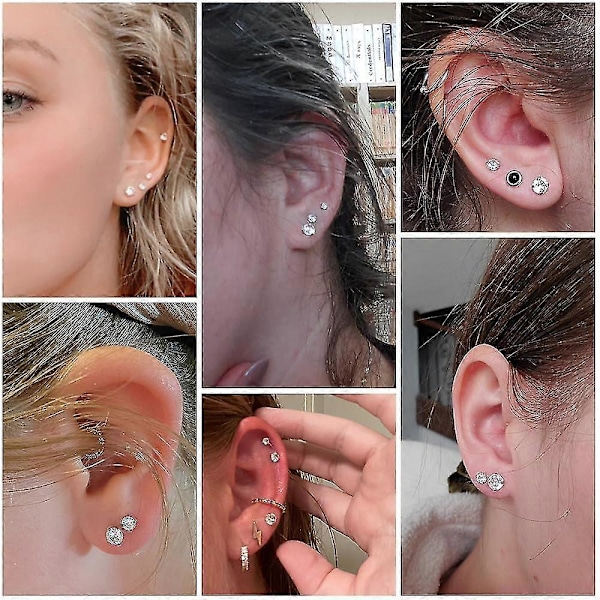5 Par Stud Øreringe Sæt, Hypoallergenisk Kubisk Zirkonia 316l Øreringe Rustfrit Stål Cz Øreringe 3-8mm (Stål Farve)
