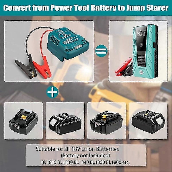Kabler til startkabler Jump Kit til 18V batteri, startkabelsadapter Auto Booster kabel til start af bil ved hjælp af værktøj