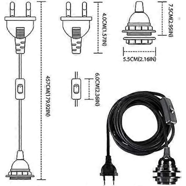 2 Hearts Tyg Elektrisk Tråd, 3,5 meter Kabel Linne, E27 Sockel med Strömbrytare för Hängande Belysning eller Kreativa Lampor, Svart