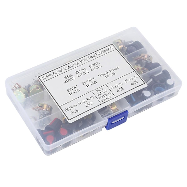 Potentiometer Set Kit 80 st B5K B10K B20K B50K B100K Linjär Taper med Knapp för Ljudkontroll