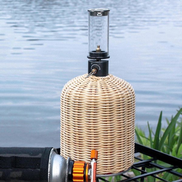 Gasbehållare Skydd för Utekokning Vandring Bärbar Rattan Gas Tank Skydd