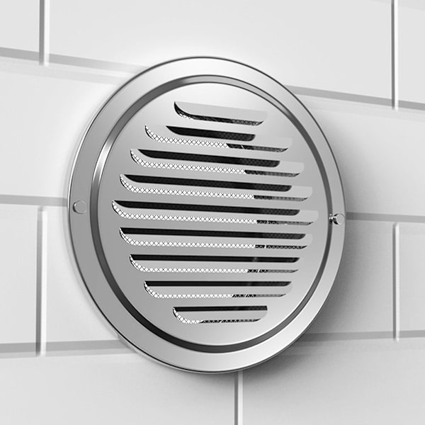 Ventilationsdæksel til luftkanal, aftræk, rist, rustfrit stål, fladt rør, vægindløb med indbygget insektnet