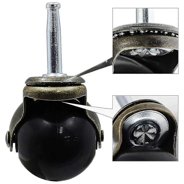 1,5 tommers kulehjul for møbler, sett med 4, med 8 x 38 mm monteringsstammehylse