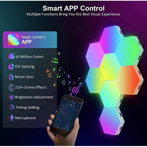 8 Pak Hexagon Vægskinne LED Paneler - Smart App RGB Hexagon Modulær Spil Lys Musik med Synkron Honningkage Panel Hexagon Lys