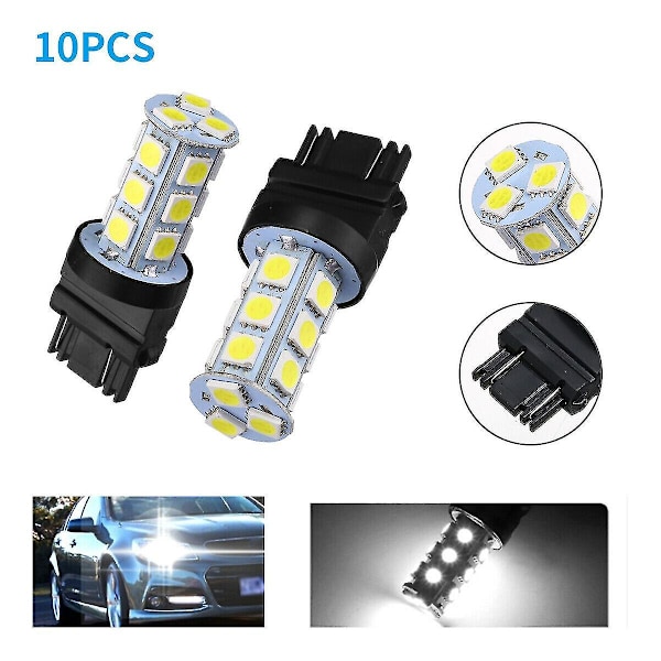 10 stk Hvite 3157 5050 18SMD LED-pærer for RV Bil Bremslys (DV-12V)