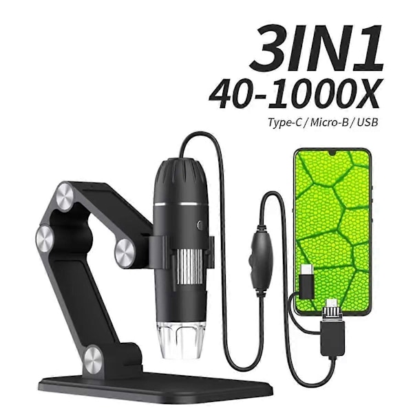 Digitalt Mikroskop Håndholdt USB HD Inspeksjonskamera 50x-1600x med Stativ 8 LED Bærbare Mikroskoper for PC Smartphone